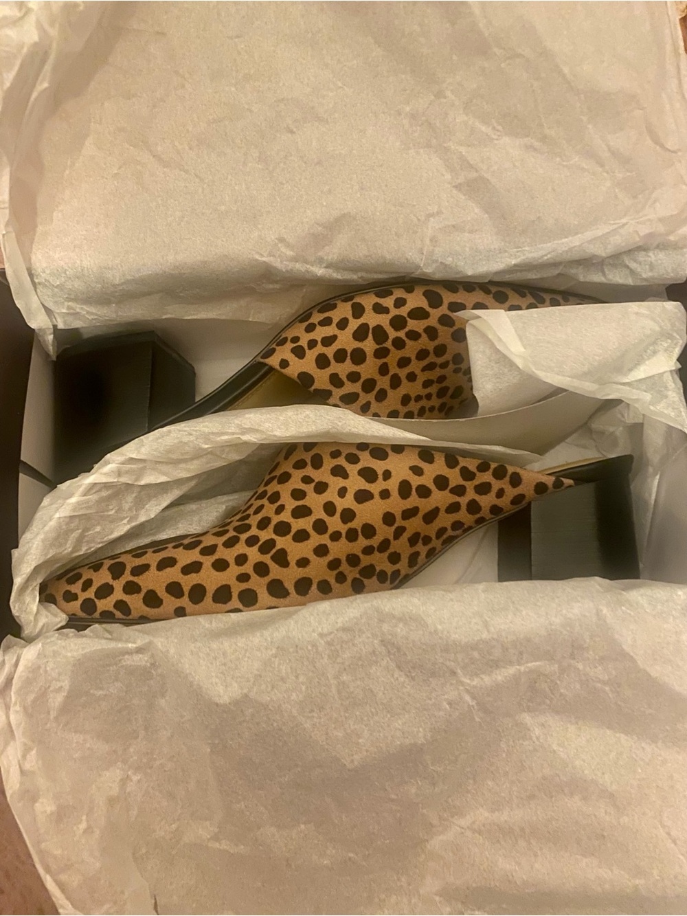 Nine West Leopard Print Pointed Slip-On Mules in Brown and Black